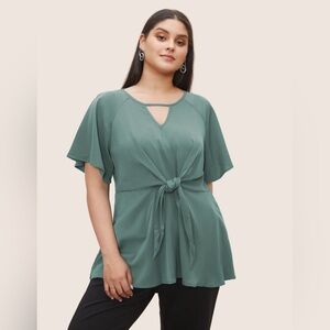 BloomChic Keyhole Knotted Front Ruffle Sleeve Blouse